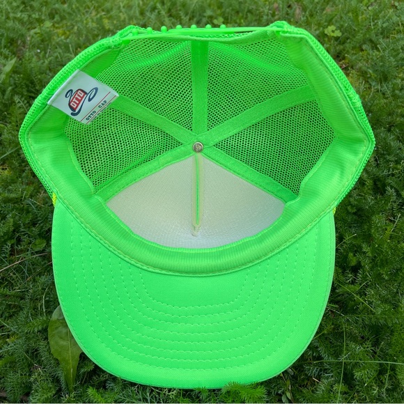 90s Vintage Otto Cap blank bright lime green snap back trucker mesh back hat - Picture 5 of 8